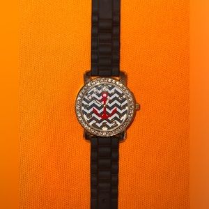 ❤️Anchor Nautical Gold Tone Silicone Band Chevron Watch❤️